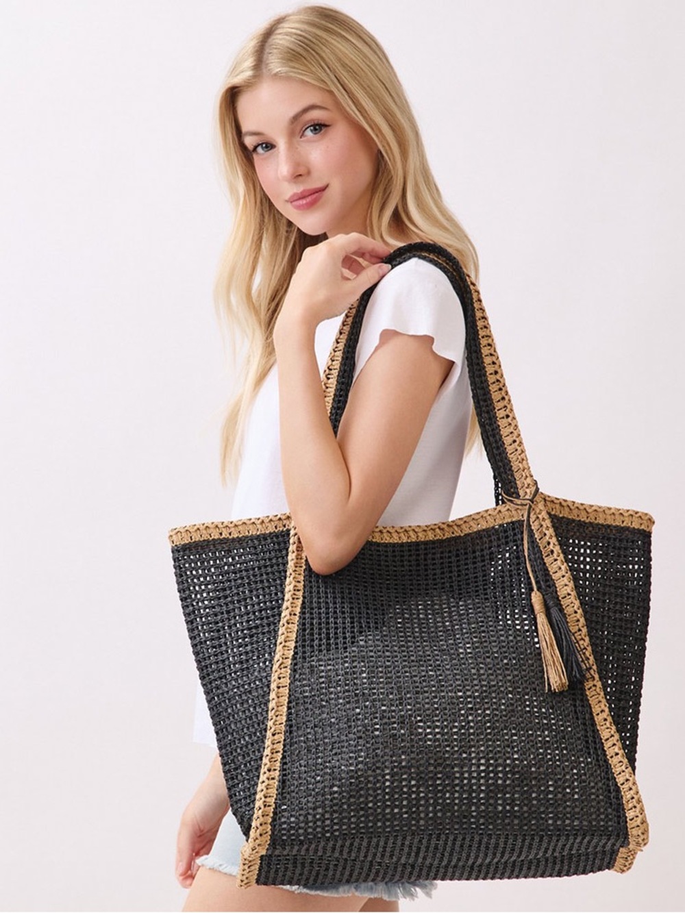 Classic Black and Tan Woven Tote Bag - Stylish Everyday Carry